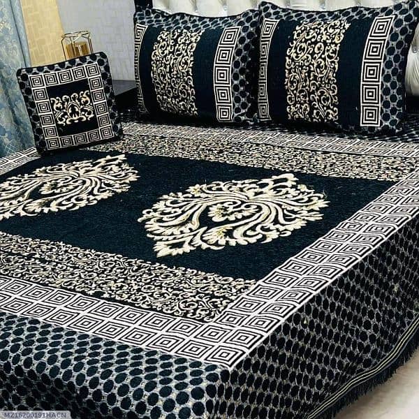 4 Pcs Velvet Jacquard Printed Double Bedsheet 9