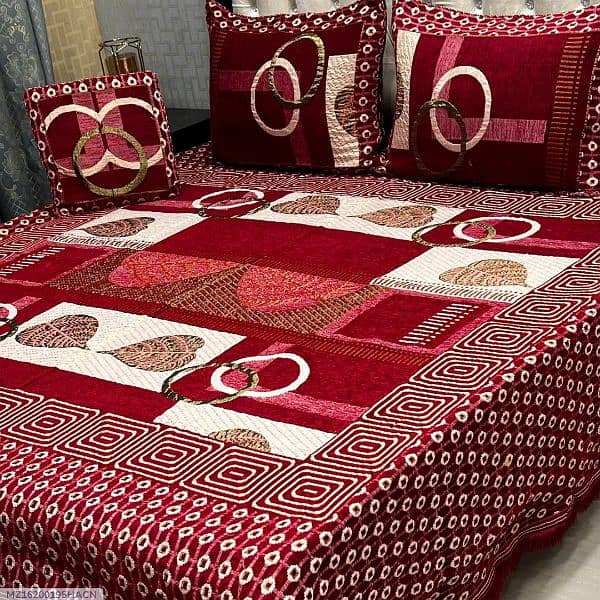 4 Pcs Velvet Jacquard Printed Double Bedsheet 12