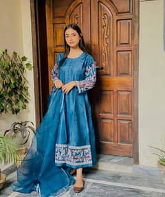 3 Pcs Women's Stitched cotton silk Embroidered Suit.