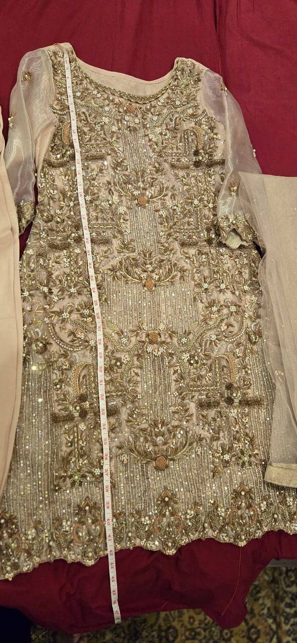 3 piece stitched organza formal wear dabka mix work 4