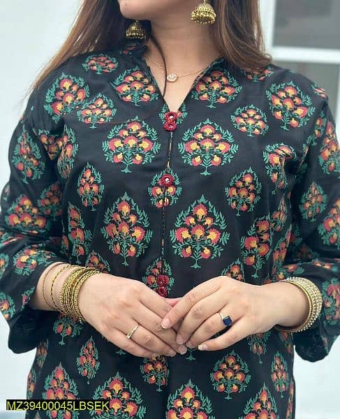 2 pcs women's Stitched linen block printed suit 1