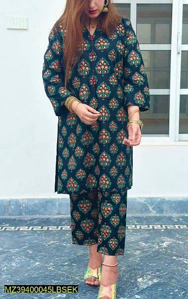 2 pcs women's Stitched linen block printed suit 3