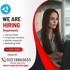 Male & Female, full time & part time, required for office work