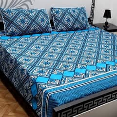 3 PCs cotton crystal printed double bedsheet