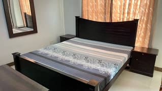 Dark Brown Bed with Side Tables 0