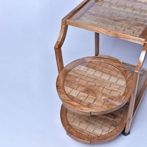 Wooden Round Tray Tea Trolley 3