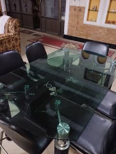 dining table  with 6 leather seats for sale 2 in 1 round+ square shape