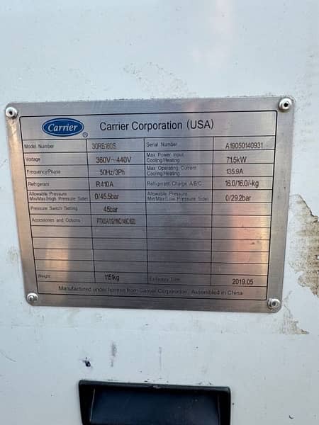 carrier chiller 60ton qty 2 fresh import  model 2019 1