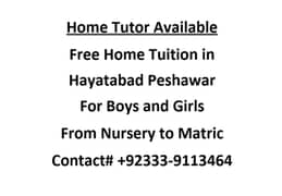 Free Tuition Available in Hayatabad, Peshawar.