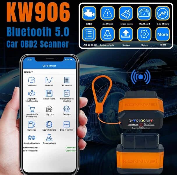 KONNWEI Universal Car Mini Scanner KW906 Car Engine Bluetooth5.0 OBD2 5