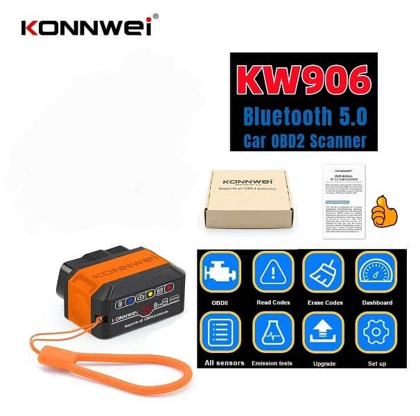 KONNWEI Universal Car Mini Scanner KW906 Car Engine Bluetooth5.0 OBD2 6