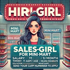 Sales girl Needed for Mini Mart