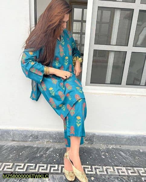 2pcs women's stitched linen printed suit 0