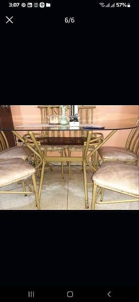 IRON DINING TABLE BROWN GLASS wth 6 CHAIR For Sale 0