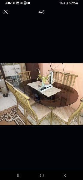 IRON DINING TABLE BROWN GLASS wth 6 CHAIR For Sale 1