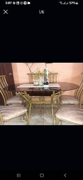 IRON DINING TABLE BROWN GLASS wth 6 CHAIR For Sale 3