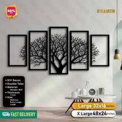 5 Frame leaf Black Wooden wall Decore panel