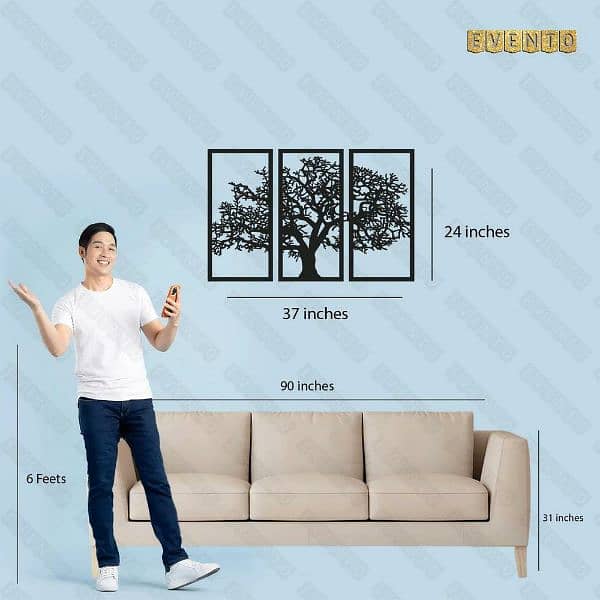 3 Frame Black tree Wooden Wall Decore panal 0