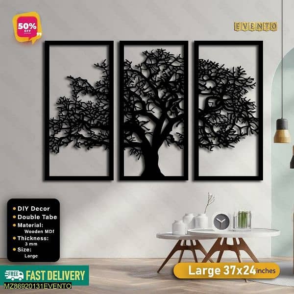 3 Frame Black tree Wooden Wall Decore panal 1