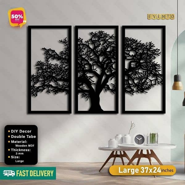 3 Frame Black tree Wooden Wall Decore panal 2