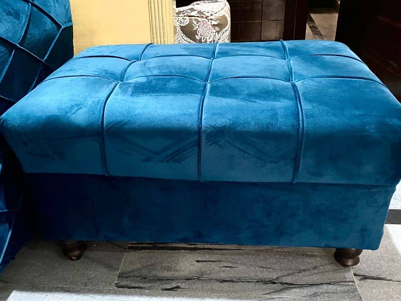 L shaped 7 seater sofa with seeti in bluish zinc color 2