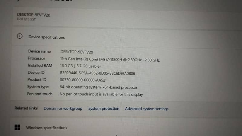 Dell G15 5511 Gaming laptop 11Gen 3