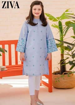 3 PC's Girl's Lawn Embroidered Shirt And Trouser Suit