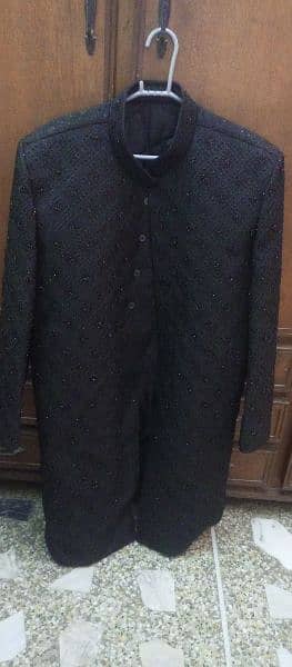 Black Sherwani, Full Embroidery, Full set 1