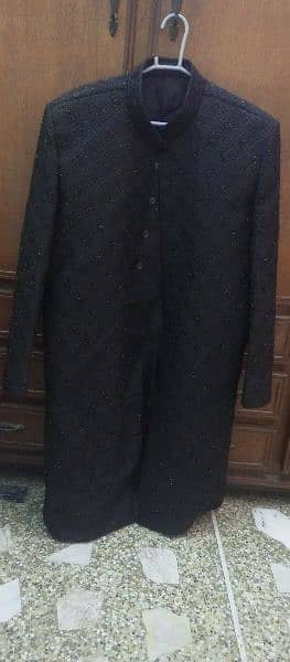 Black Sherwani, Full Embroidery, Full set 2