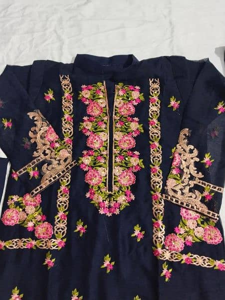 3pcs women's stiched chiffon embroidered suit 4