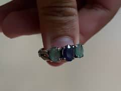 natural emerald and blue saphire ring