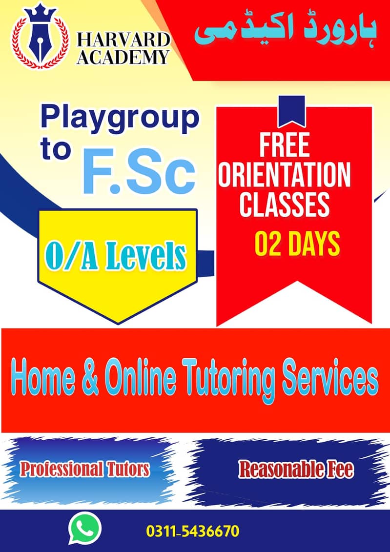 HOME/ONLINE TUTORS AVAILABLE KG TO FSC/O-A LEVEL,ICOM/BBA,BSC ALL AREA 1