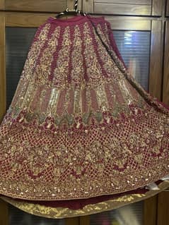 Hot pink Bridal lehnga pure raw silk small size