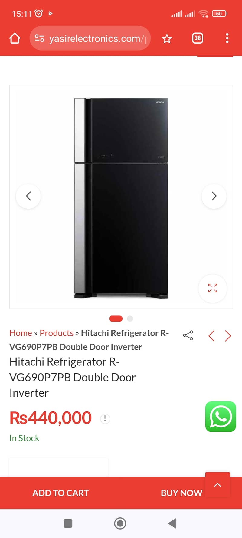 Double Door Fridge Invertor - Hitachi VGP906PB 600 liter dual fan 4