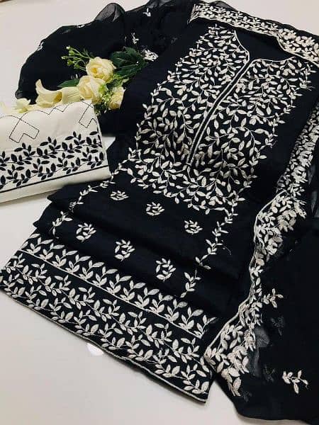 3 Pcs Women's Unstitched cotton embroidered Suit         All Pakistan 0