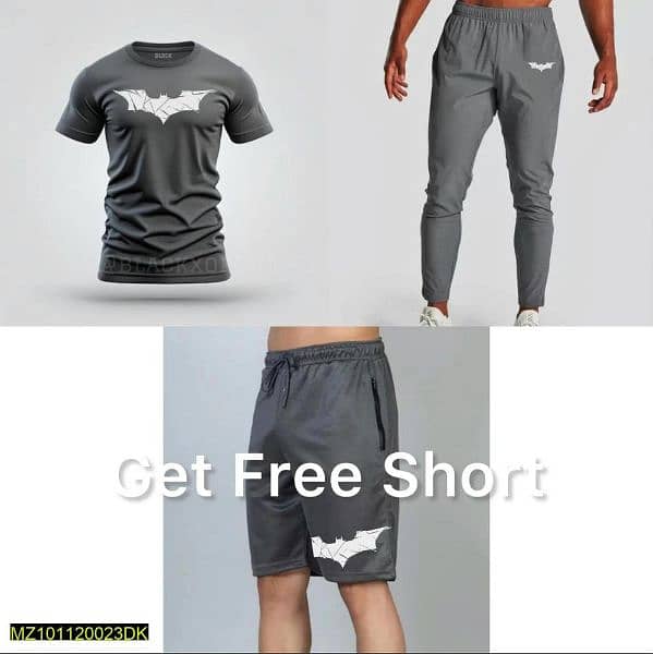 3 pcs men polyester printed T-shirt and short tracksuits 0