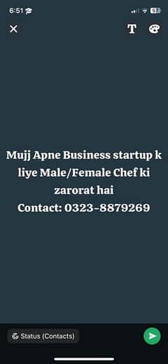 Male/female chef required for my small start-up business