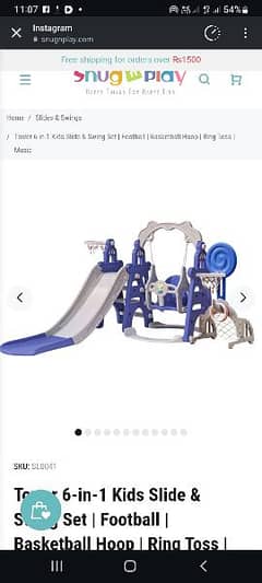 6 in 1 swing, slide, basket ball, football, hoops and music