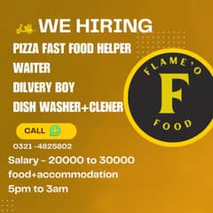 Pizza helper+ waiter+dilvery boy+ dishwasher cleaner