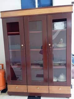 3 door solid wooden showcase for crockery