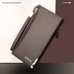 men leather plain bi fold long wallet