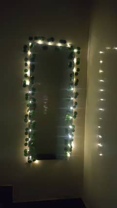 Wall Mirror with decoration lights including artificial leaves