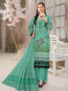 3 Pcs women's unstitched Vintax peach Embroidered suit