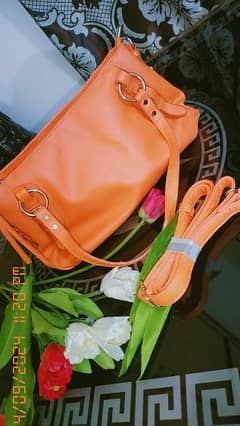 Hand Bag Leather Orange color