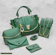 5pice women leather plain hand bag set