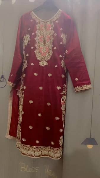 3 pc mehroon red long shirt with Plazo pant(sharara pant) 3