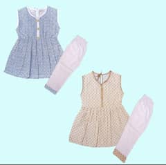 Baby 2 PCs suits, cotton suits, frock with tights (size: 6 months to