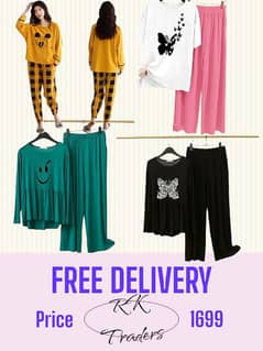 2 Pcs Stitched Sleepwear For Women