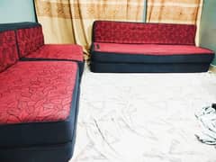 5 seater sofa combed 3 different beds Black & Red with 2 side coushens