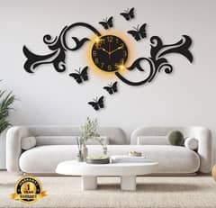 Butterfly Design Laminated Wall Clock With Blacklight 0